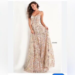 Jovani Gold Spaghetti Strap Sweetheart Neckline Prom Dress